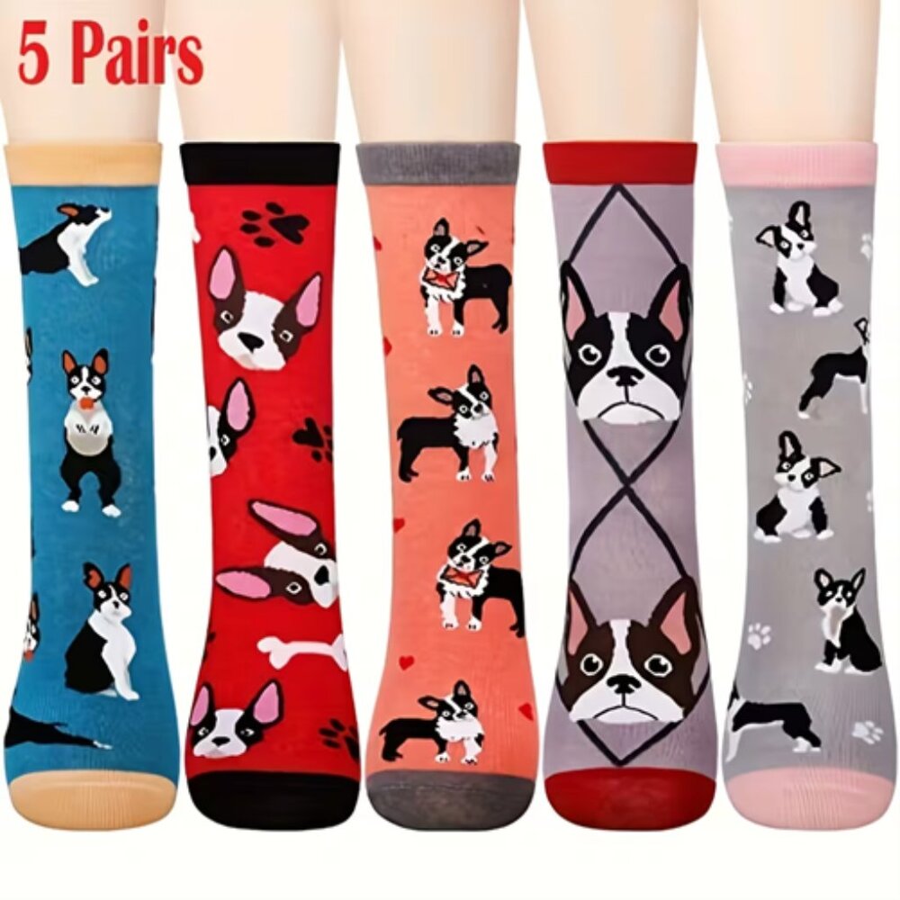 French Bulldog - Colorful -Women's 5 Pack -Crew Socks - OS - NWT